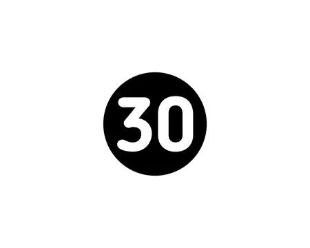 Illustrated number 30 Flat Black Color Icon Isolated on white Background Ilustración de archivo