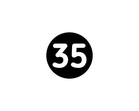 Illustrated number 35 Flat Black Color Icon Isolated on white Background Illustrazione stock