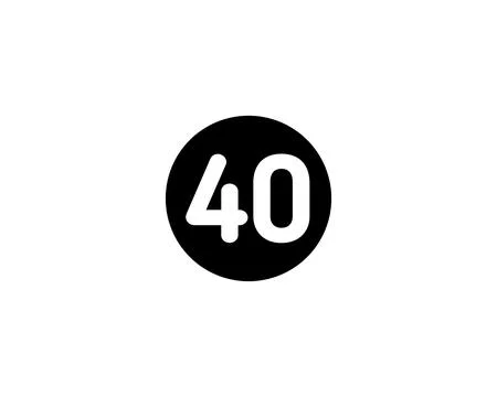 Illustrated number 40 Flat Black Color Icon Isolated on white Background 스톡 일러스트
