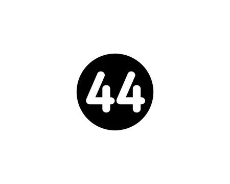Illustrated number 44 Flat Black Color Icon Isolated on white Background Illustrazione stock