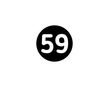 Illustrated number 59 Flat Black Color Icon Isolated on white Background Illustrazione stock