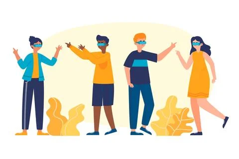 Illustrated people using virtual reality glasses Stock Illustration