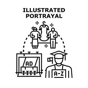 Illustrated portrayal concept with diverse creative applications Stock Illustration