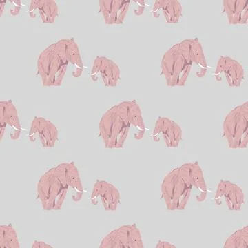 Illustrated seamless pattern with elephants in pink colors Illustrazione stock