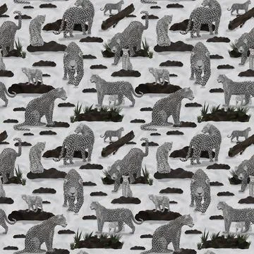 Illustrated seamless pattern with gray leopards Stock Illustration