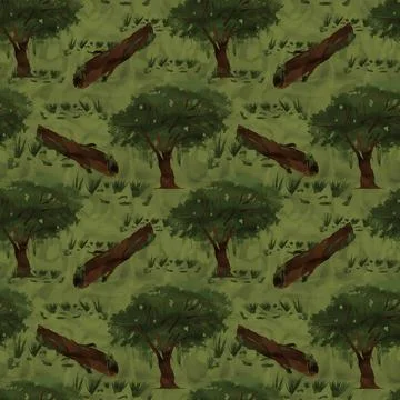 Illustrated seamless pattern of trunks and trees Illustrazione stock