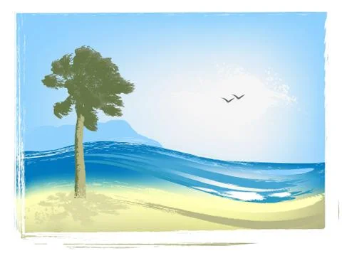 Illustrated seascape Illustrazione stock