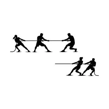 Illustrated Sequence Showing People Engaged in Tug of War with Rope for Fit.. Stock Illustration