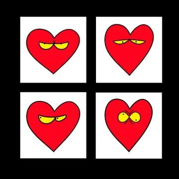 Illustrated set of heart characters. Illustrazione stock