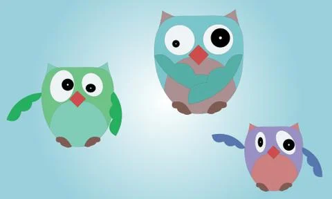 Illustrated set of owls Stock Illustration