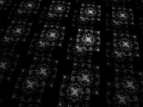 Illustrated shiny geometric elements on black background Illustrazione stock