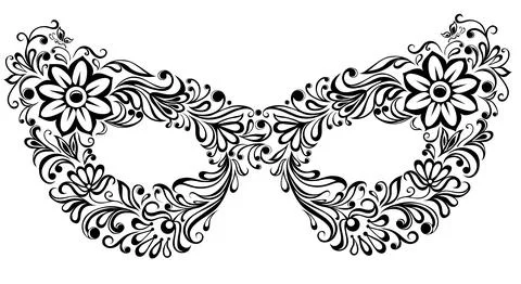 Illustrated silhouette masks, as the flower pattern and ornament Stock Illustration