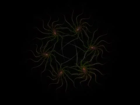 Illustrated spirograph abstract elements on black background Illustrazione stock