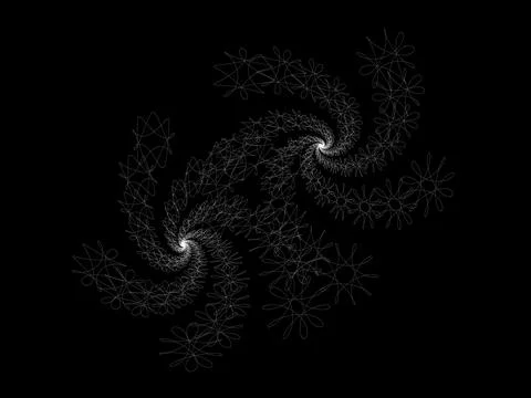 Illustrated spirograph abstract elements on black background Illustrazione stock