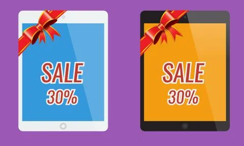 Illustrated vector white and black tablet with ribbon. Vector illustration. Stock Illustration