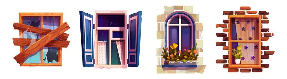 Illustrated window shutter designs Ilustración de archivo