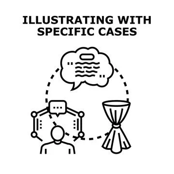 Illustrating with specific cases, analyzing information process Stockillustratie