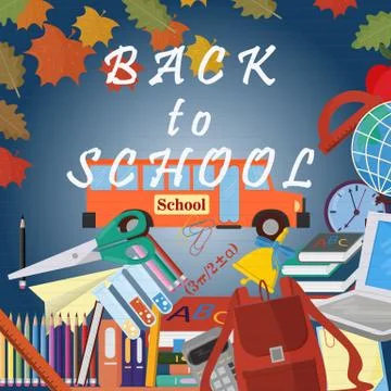 Illustration 10 on the school theme, design of school subjects and subjects r Stock Illustration