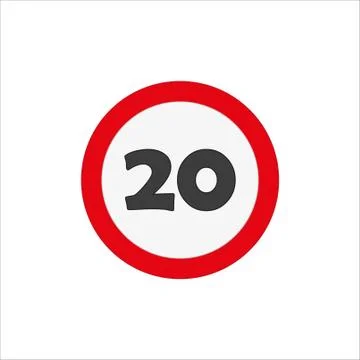 An illustration of a 20 maximum speed limit traffic sign icon for web or mobi Stock Illustration