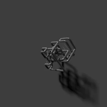 Illustration of a 3d black abstract object and its shadow on a black background Stock Illustration