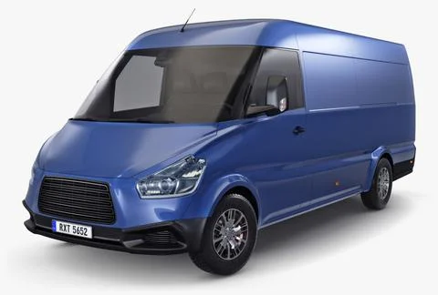Illustration 3D Blue Delivery Van Parked in an Urban Area During Daylight Stock Illustration