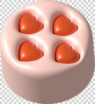 Illustration 3D. Cupcake bread on top in heart shape. from the top view Illustrazione stock