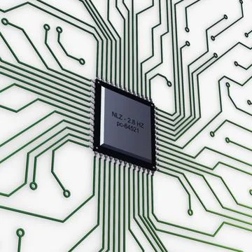 Illustration 3D Electronic Circuit Tech Elements 스톡 일러스트