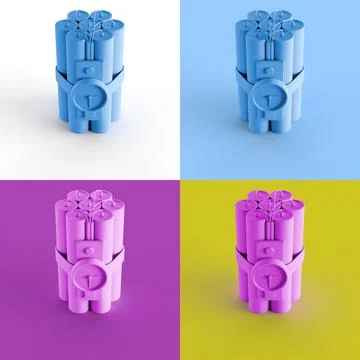 Illustration of the 3D icon of the dynamite timer in four colorful backgrounds Stock Illustration