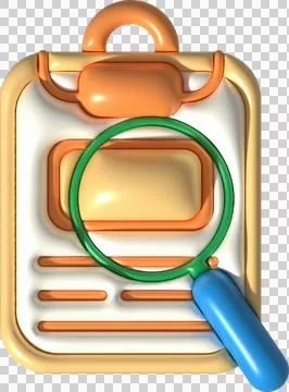 Illustration 3D. Magnifying glass on the document. Work file information se.. Illustrazione stock