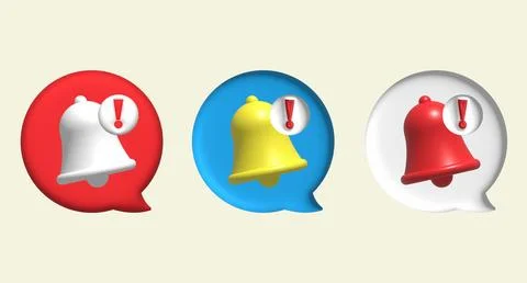 Illustration 3D . Message button with notification bell. Stock Illustration