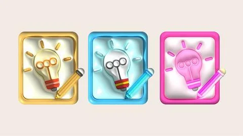 Illustration 3D. A pen to write a light bulb on a notebook. work idea concept 스톡 일러스트