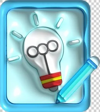 Illustration 3D. A pen to write a light bulb on a notebook. work idea concept 스톡 일러스트