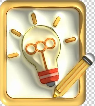 Illustration 3D. A pen to write a light bulb on a notebook. work idea concept 스톡 일러스트