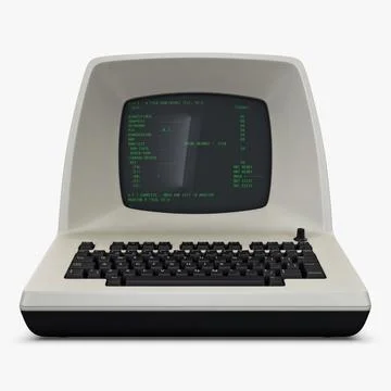Illustration 3D Personal Retro Computer with Vintage Electronic Setup Illustrazione stock