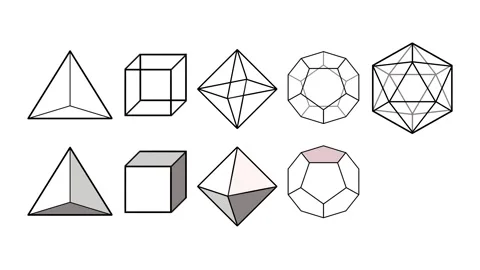 Illustration of 3D polyhedrons with both outline and shaded styles Stock Footage 313111607
