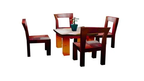 Illustration 3d render low poly shade of set table with chair Foto stock