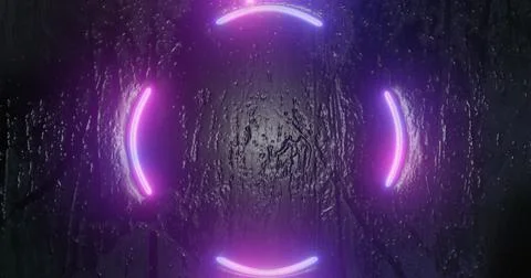 Illustration of 3D rendering. Futuristic Sci-Fi Abstract red and blue neon li Stock Illustration