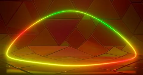 Illustration of 3D rendering. Futuristic Sci-Fi Abstract red and green neon l Stock Illustration