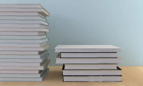 Illustration of 3D rendering of two stacks of books, on a wooden surface and spa Illustrazione stock