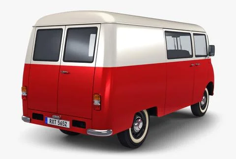 Illustration 3D Retro cargo van with classic design in vibrant colors Stock-Illustration