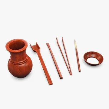 Illustration 3D Stylish Tea Tool Set in a Sleek Display Stock Illustration