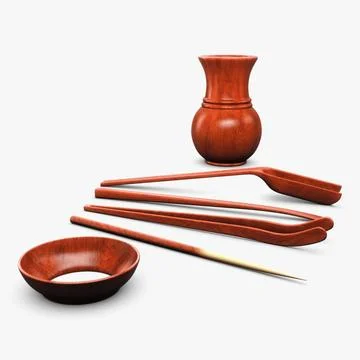 Illustration 3D Stylish Tea Tool Set in a Sleek Display Stock Illustration