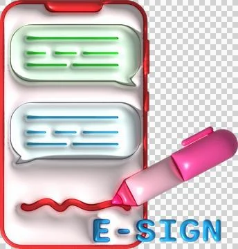 Illustration 3D. Talking text writing pen icon on smartphone. text messagin.. Illustrazione stock