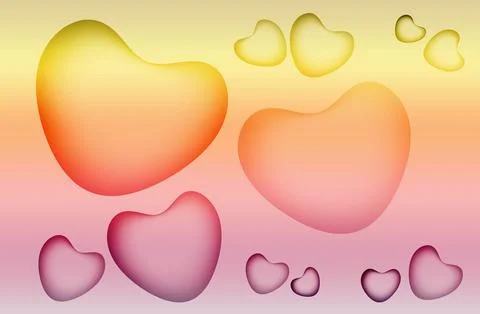 Illustration of 3D Various Sized Hearts in Gradient Fruity Color Stock Illustration
