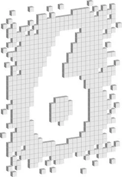 Illustration 3d vector shaped number six created with small white cubes Stock-Illustration