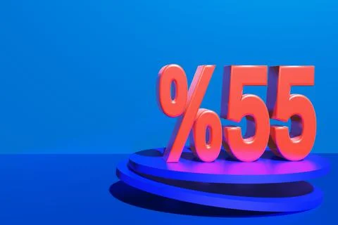 Illustration of 55 percent discount in 3D illustration red color with blue ba Stock Illustration