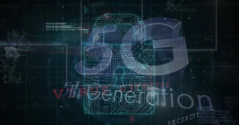 Illustration of 5g and 5th generation text over circuit board patterned padlock Stock Illustration