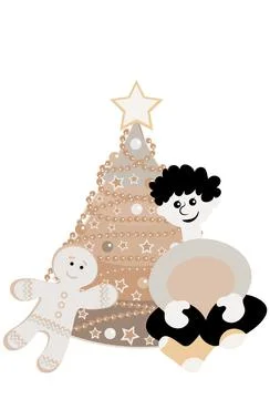Illustration on A4 format - New Year and Christmas. A boy, a Christmas tree w Illustrazione stock