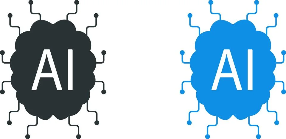 Illustration about artificial intelligence in the form of a human brain, flat 스톡 일러스트