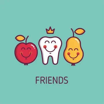 Illustration about friendship with funny apple, pear and teeth Illustrazione stock